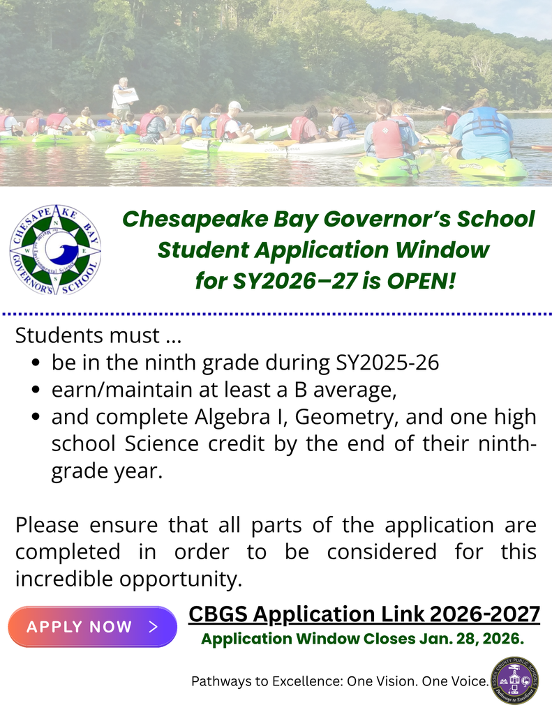 Chesapeake Bay Governors School Student Application Window Open
