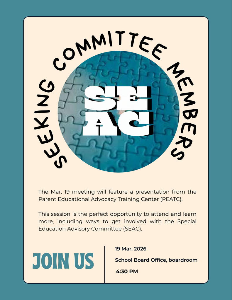 Upcoming SEAC Meeting, March 19, 2026, 4:30 p.m.