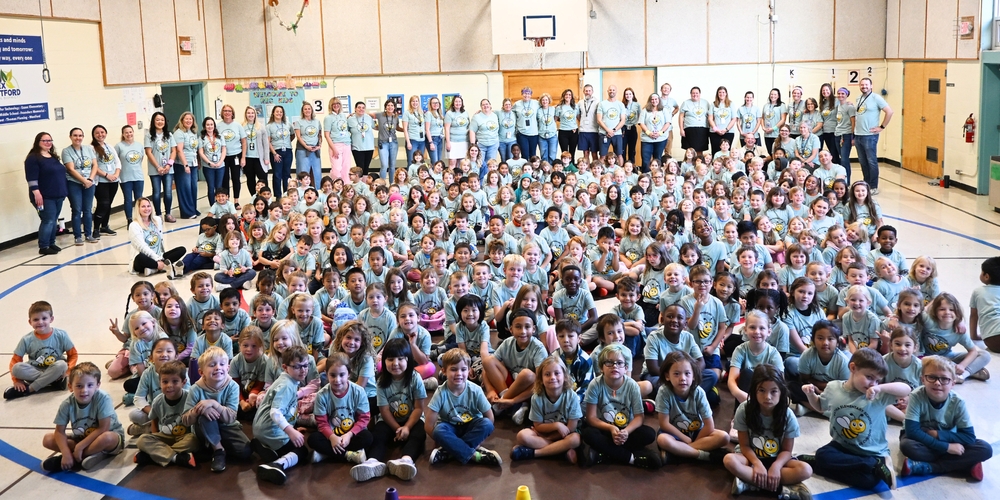 Students and staff at Hiawatha in the gym