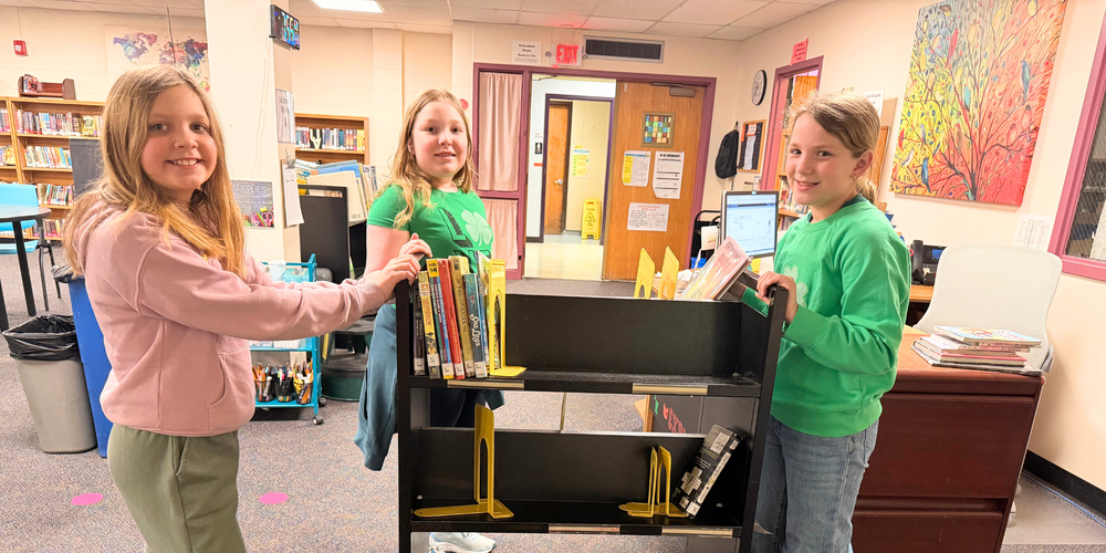 Students working in the library