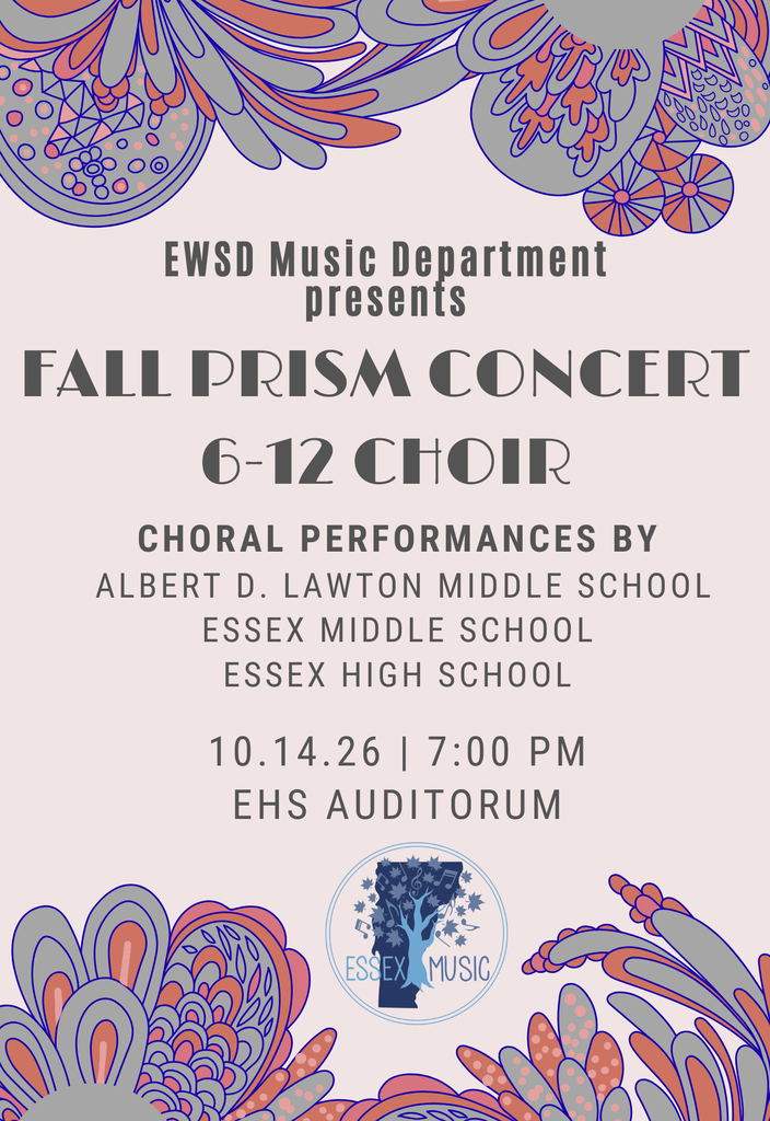 Pink and blue floral design with a tree logo. The text "Fall Prism Concert" is at the top. Below, "6-12 Choir" is listed.