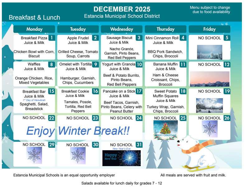 December Breakfast & Lunch Menu