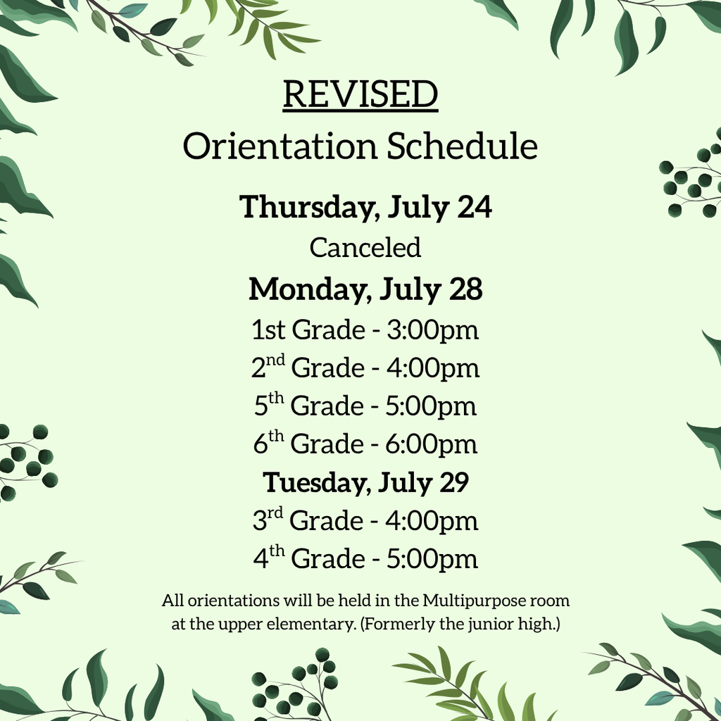 Revised Orientation Schedule