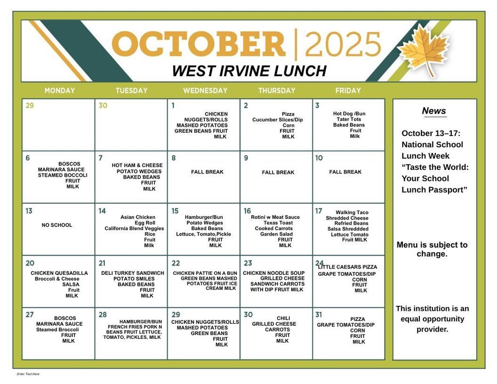 WI Lunch Menu