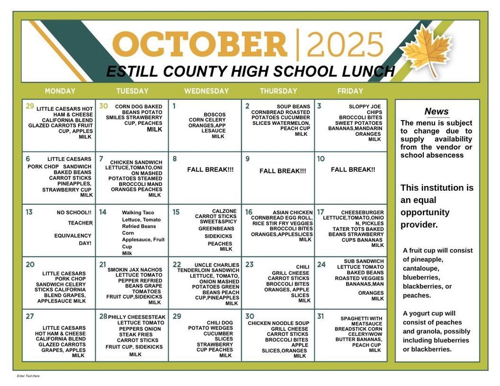 ECHS Lunch Menu