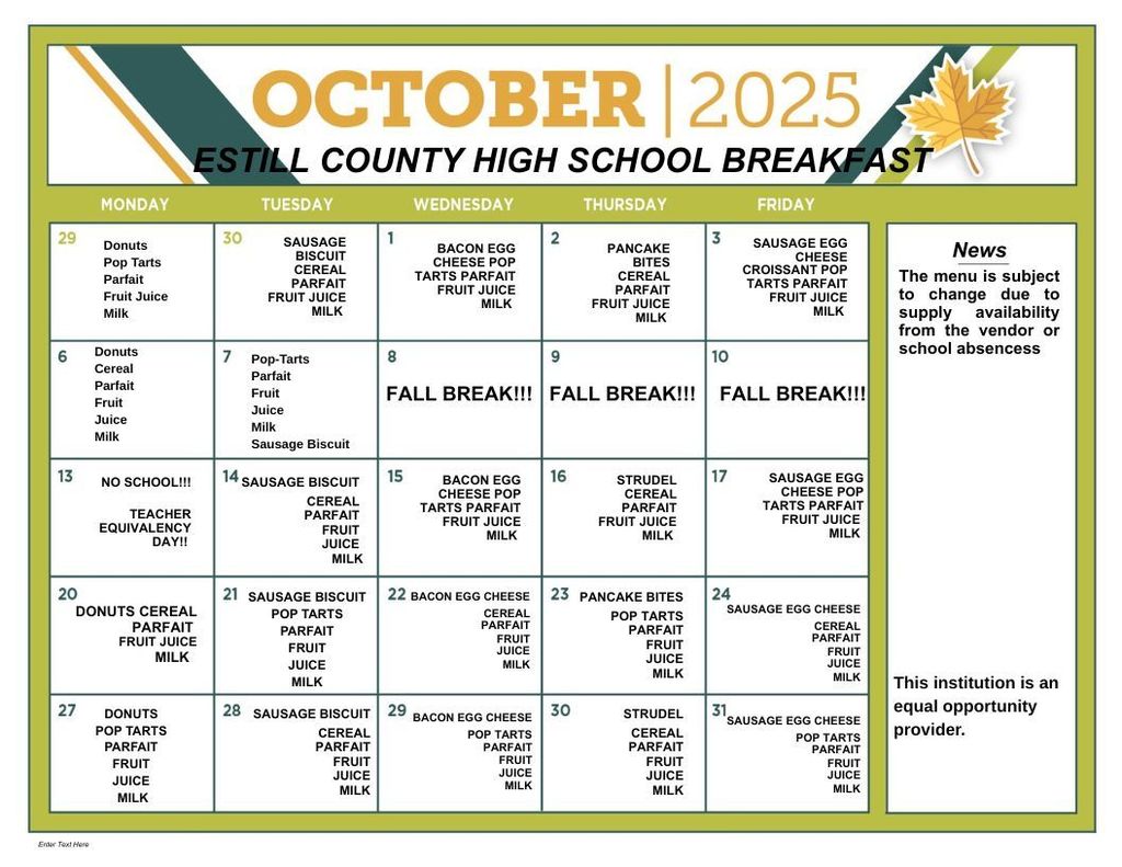 ECHS Breakfast Menu