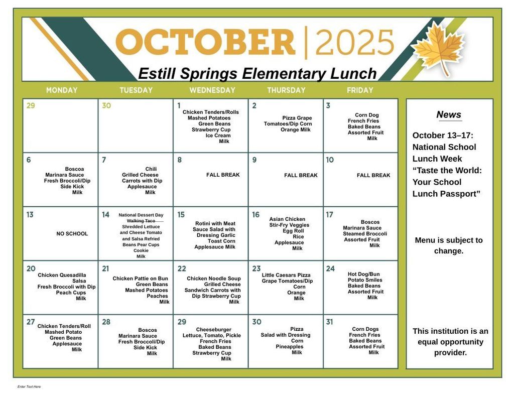 ESE Lunch Menu