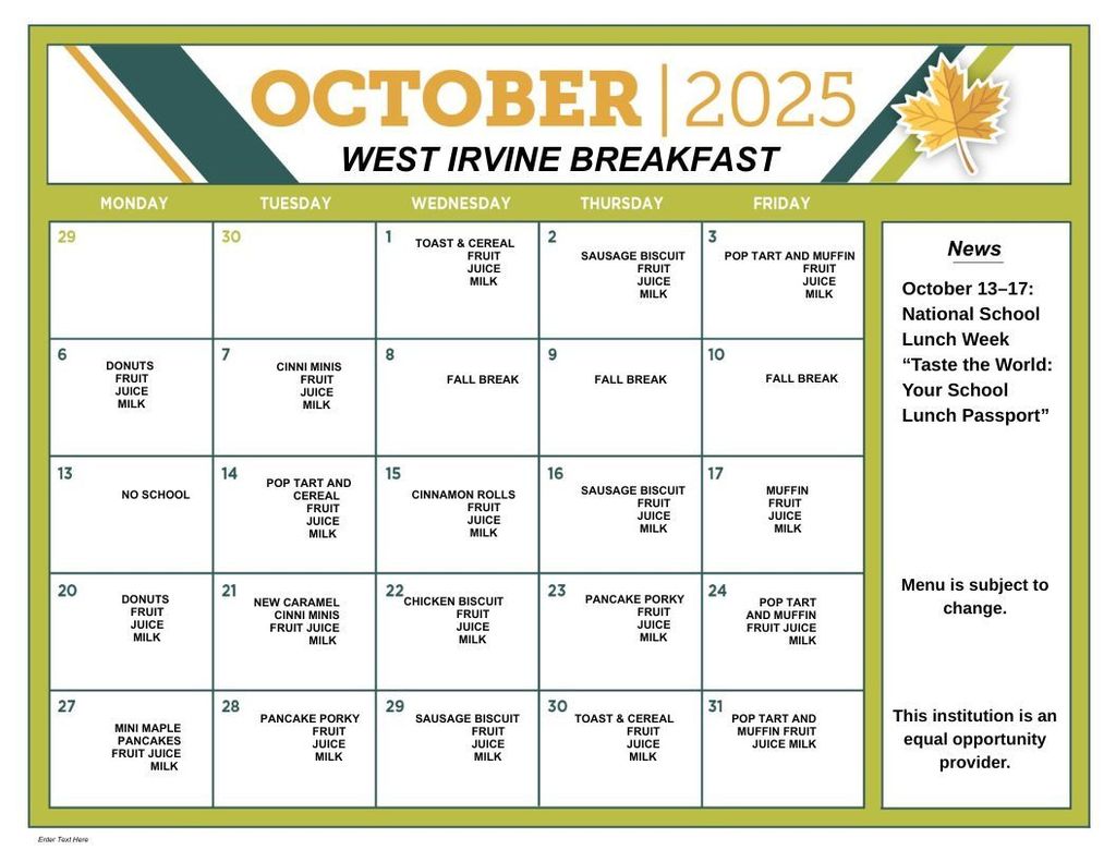 WI Breakfast Menu
