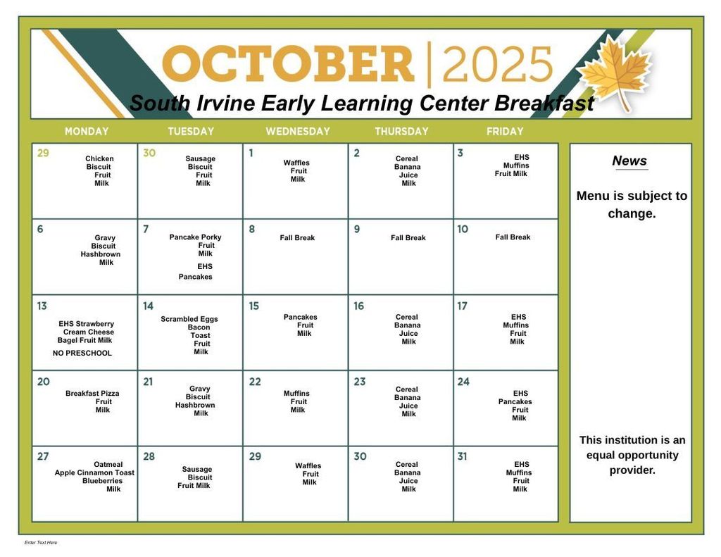 SI Breakfast Menu