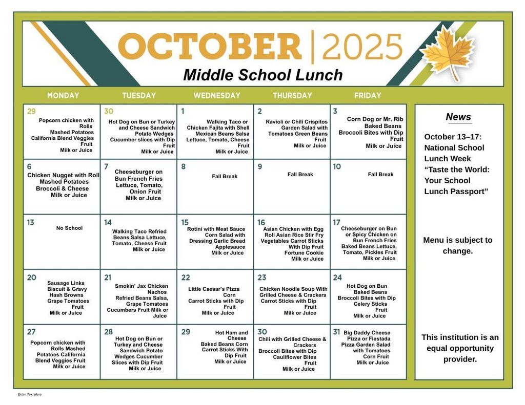 ECMS Lunch Menu