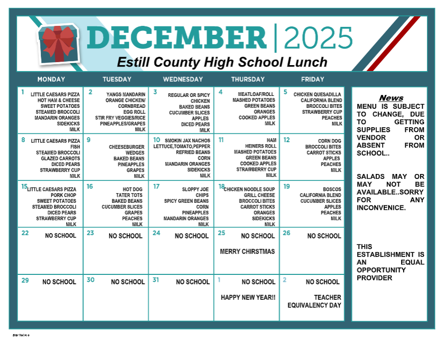 ECHS Lunch Menu