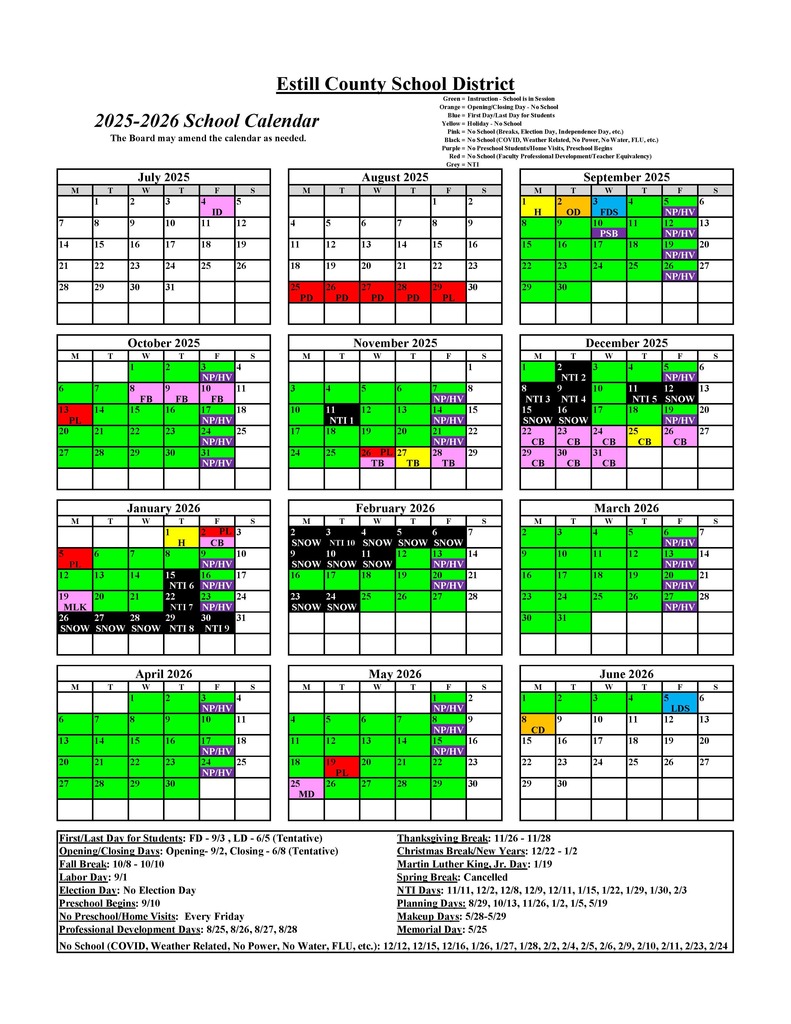 Revised School Calendar (As of 2/26/28)