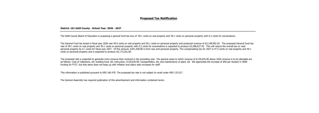 Proposed Tax Notification