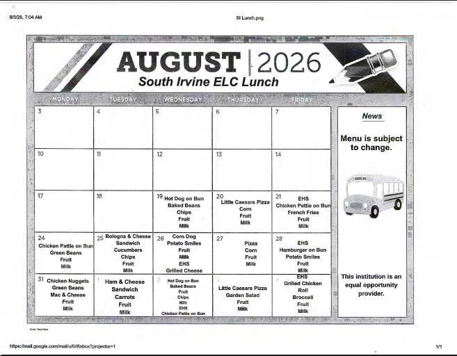August Menus