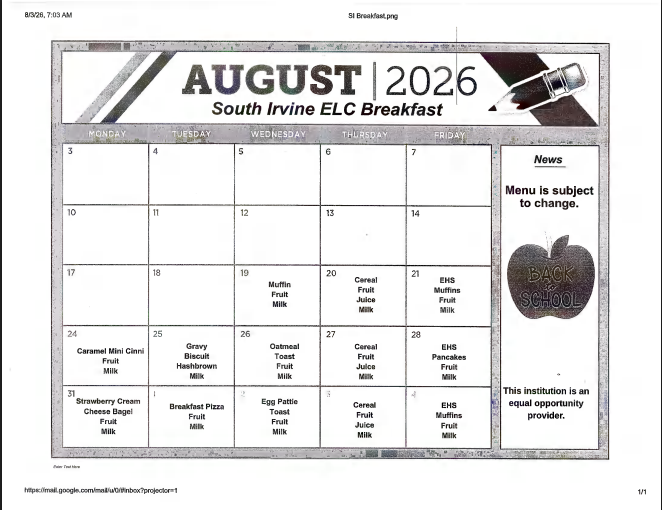 August Menus