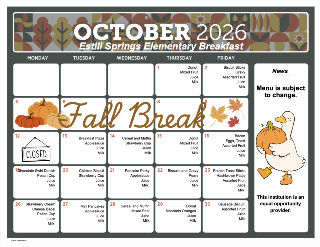 October Menu ESE