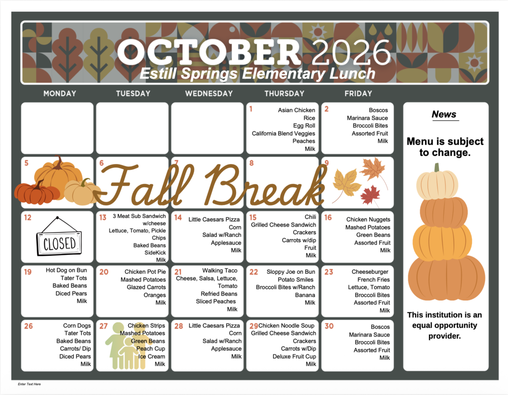 October Menu ESE
