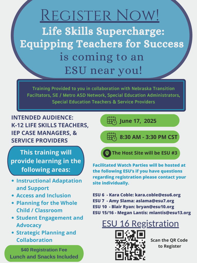 Watch Party June 17, 2025 Life Skills Super Charge: Equipping Teachers for Success ESU 16 NP 8:30-3:30 CT