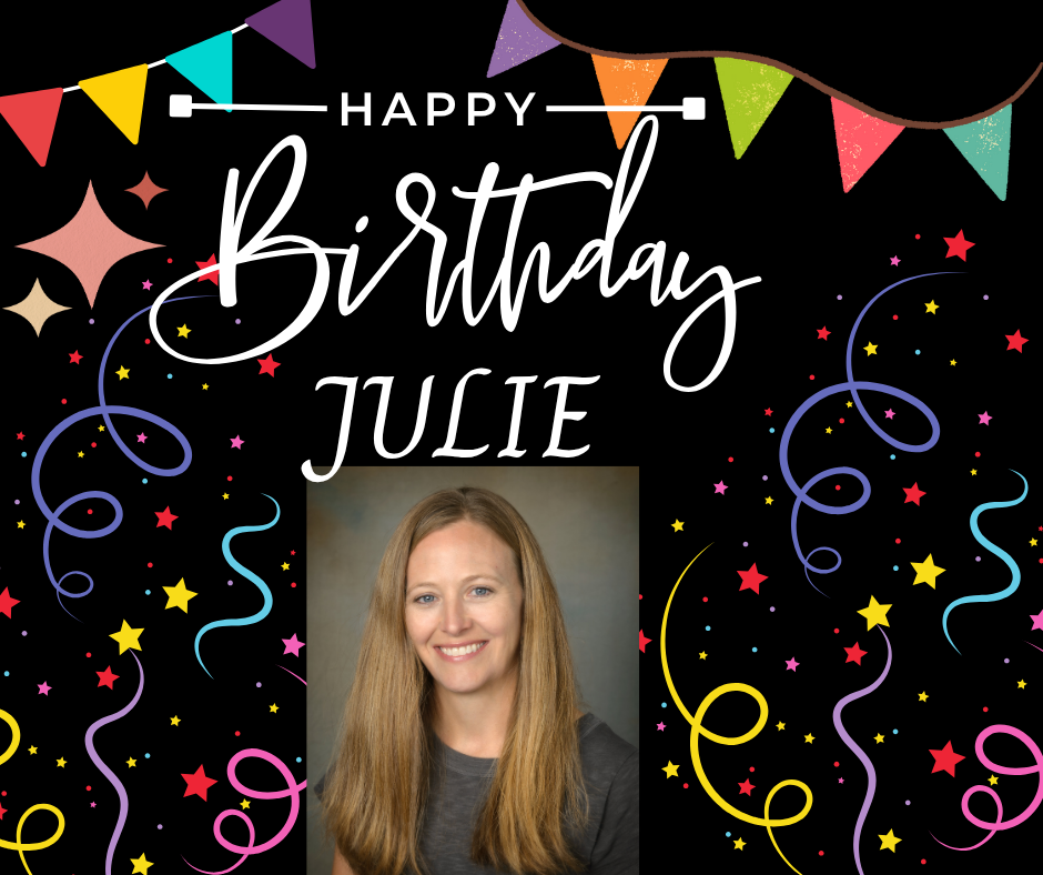 Happy Birthday Julie with streamers and flags