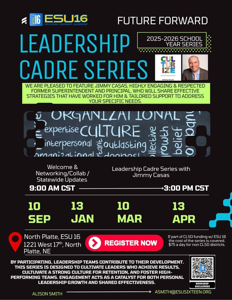 🌟 Elevate Your Leadership: Join the Jimmy Casas Cadre Series at NP ESU 16! 🚀 Don't Miss Out! This is a special opportunity to invest in your leadership capacity and propel your organization forward. Secure your team's spot today and take the next step toward inspired, effective leadership. Register now @ esu16.org Let's inspire the next level of leadership together! #WhatInspirESU