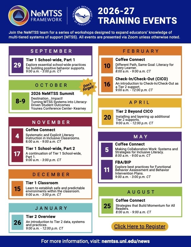 a series of workshops and dates are provided. For more information visit nemtss.unl.edu/news
