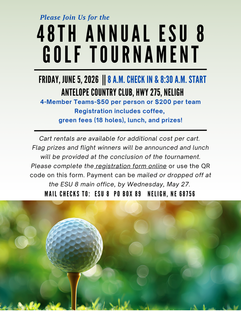 A light green background with golf tournament information. The lower part of the flyer shows a white golf ball sitting on top of a golf tee with a bit of grass across the bottom of the photo.