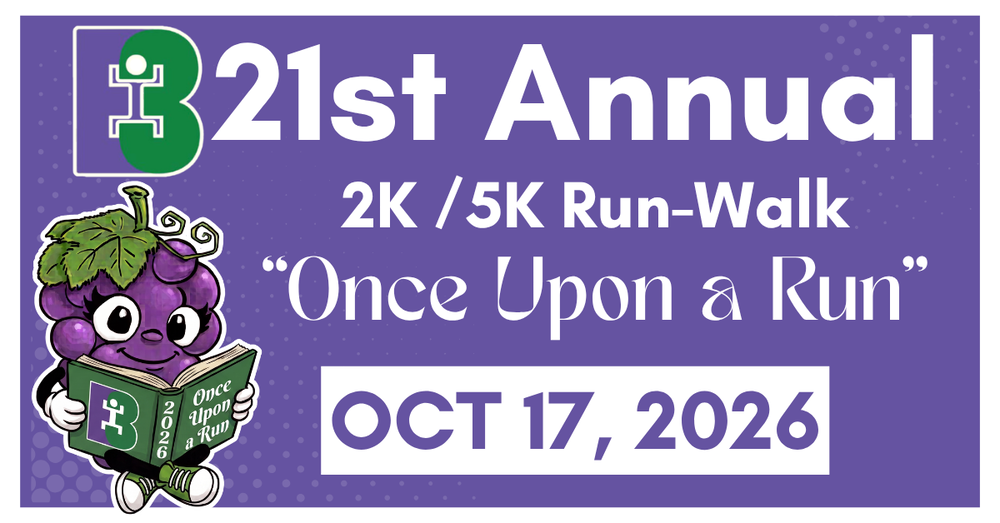 21st annual fun run, image of a grape reading a book