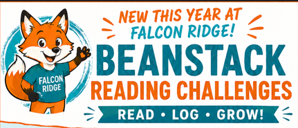 cartoon fox wear a Falcon Ridge T-shirt: New this year to Falcon Ridge! Beanstack Reading challenges