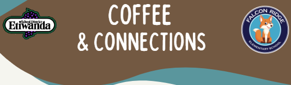 Etiwanda Logo with grapes: with Falcon Ridge Fox logo(orange and white fox with blue boarder: words Coffee & Connections