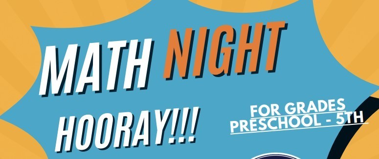 Math Night Hooray!!! For Grades Preschool- 5th : yellow and blue, orange colors in the background
