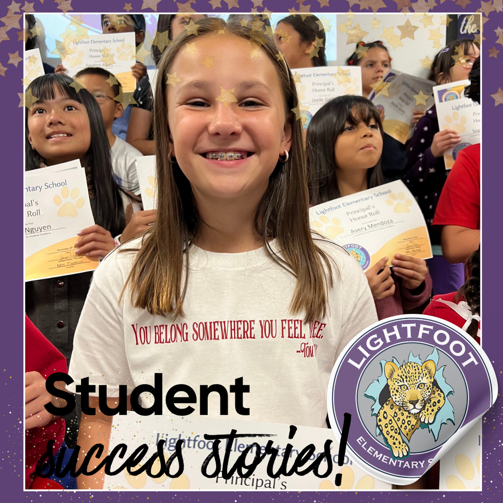 Text: Student Success Stories, Lightfoot logo Image: smiling student