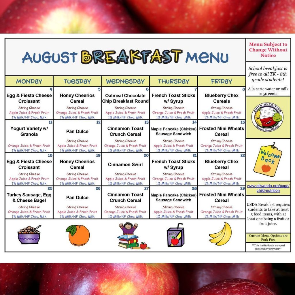 August Breakfast Menu