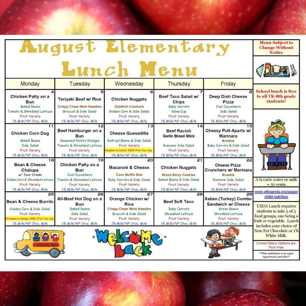August Lunch Menu