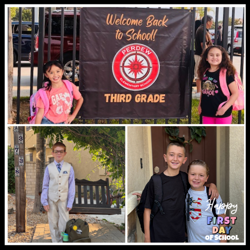 Smiling students, happy first day of school