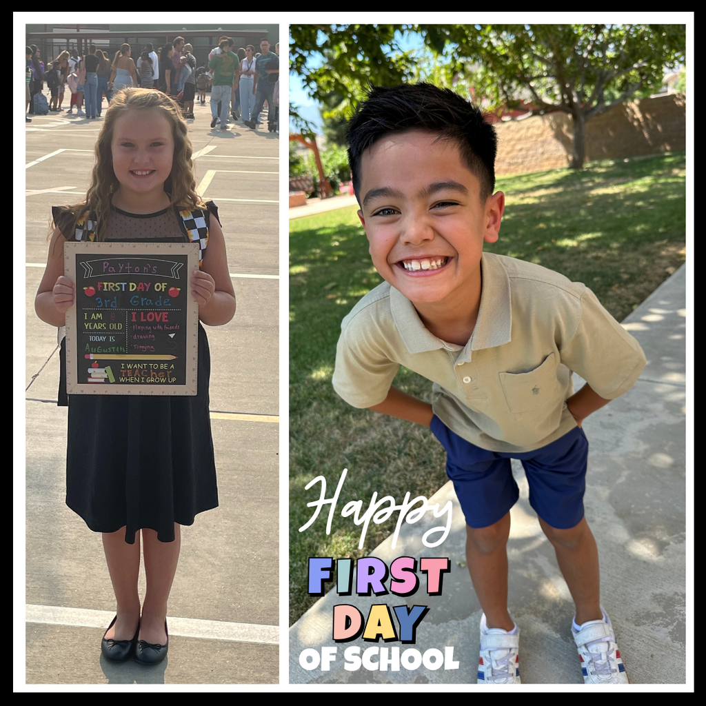 Text Happy first day of school Image: happy students