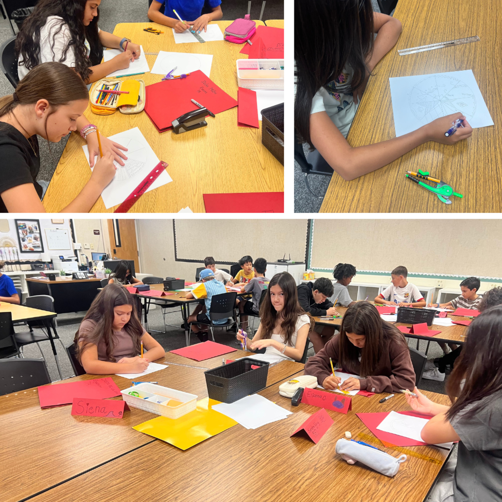 Students working with paper creating stained glass projects
