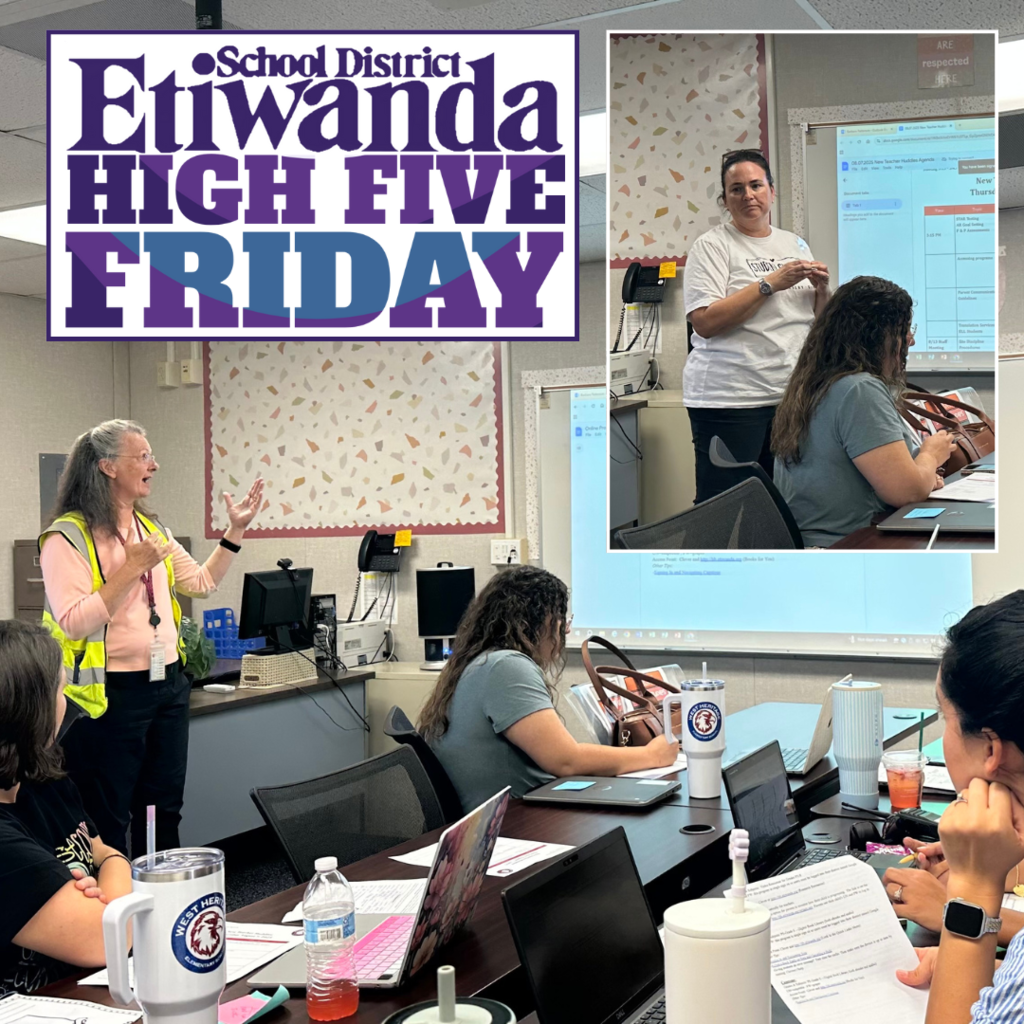 Text: Etiwanda School District Image: teachers in a meeting