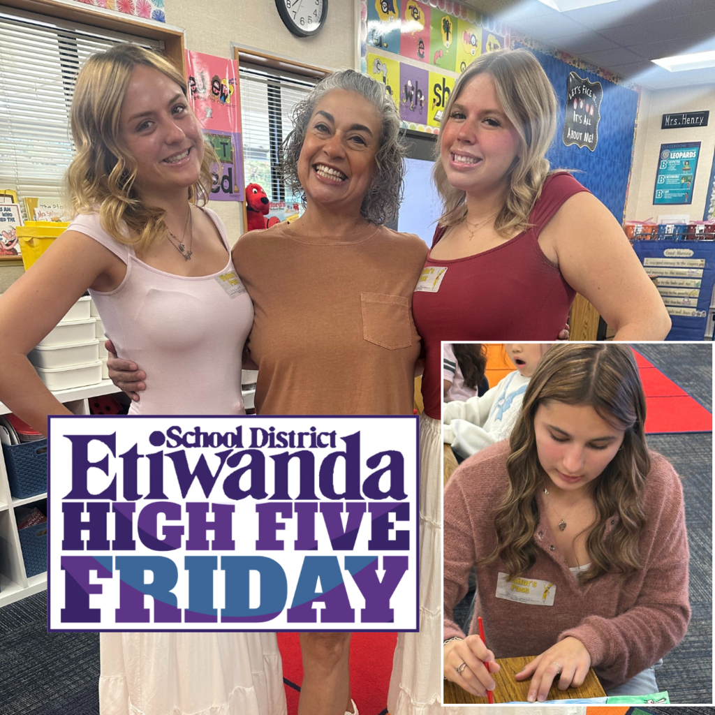Text: High Five Friday Images: 4 women smiling in a classroom