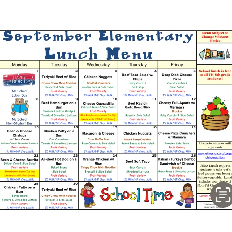 September Lunch Menu