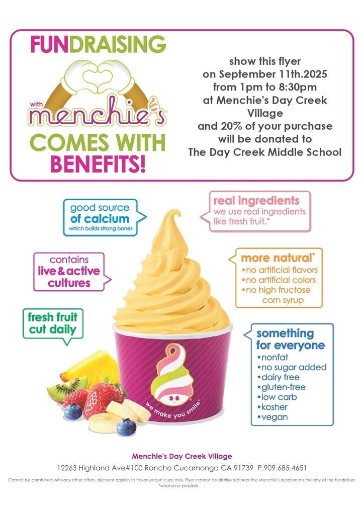 Fundraiser at menchies 20 percent goes to DCIS