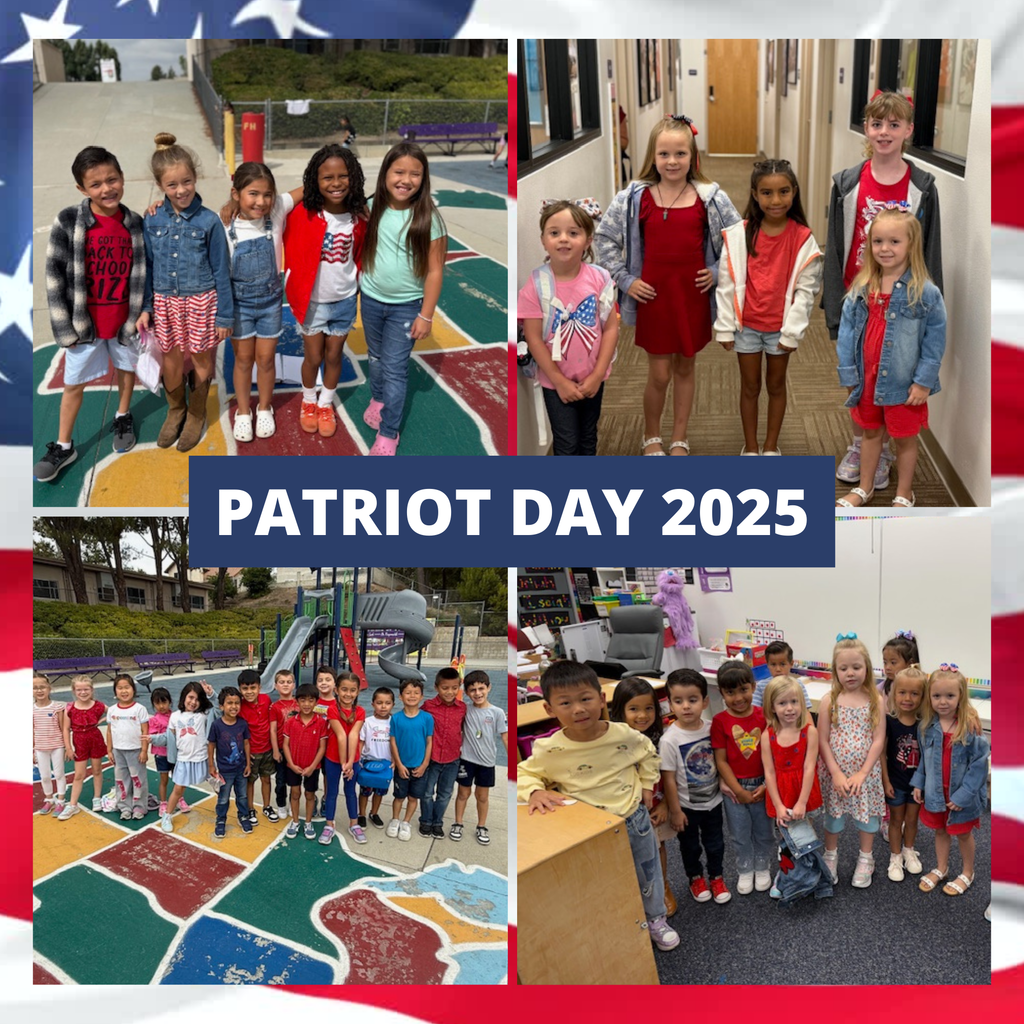 Text: Patriot Day Images: students wearing red, white, and blue.