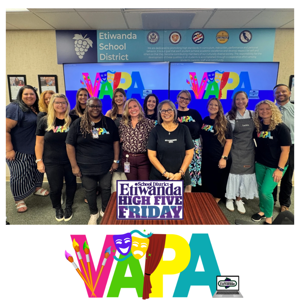 Text: high five Friday image: smiling adults