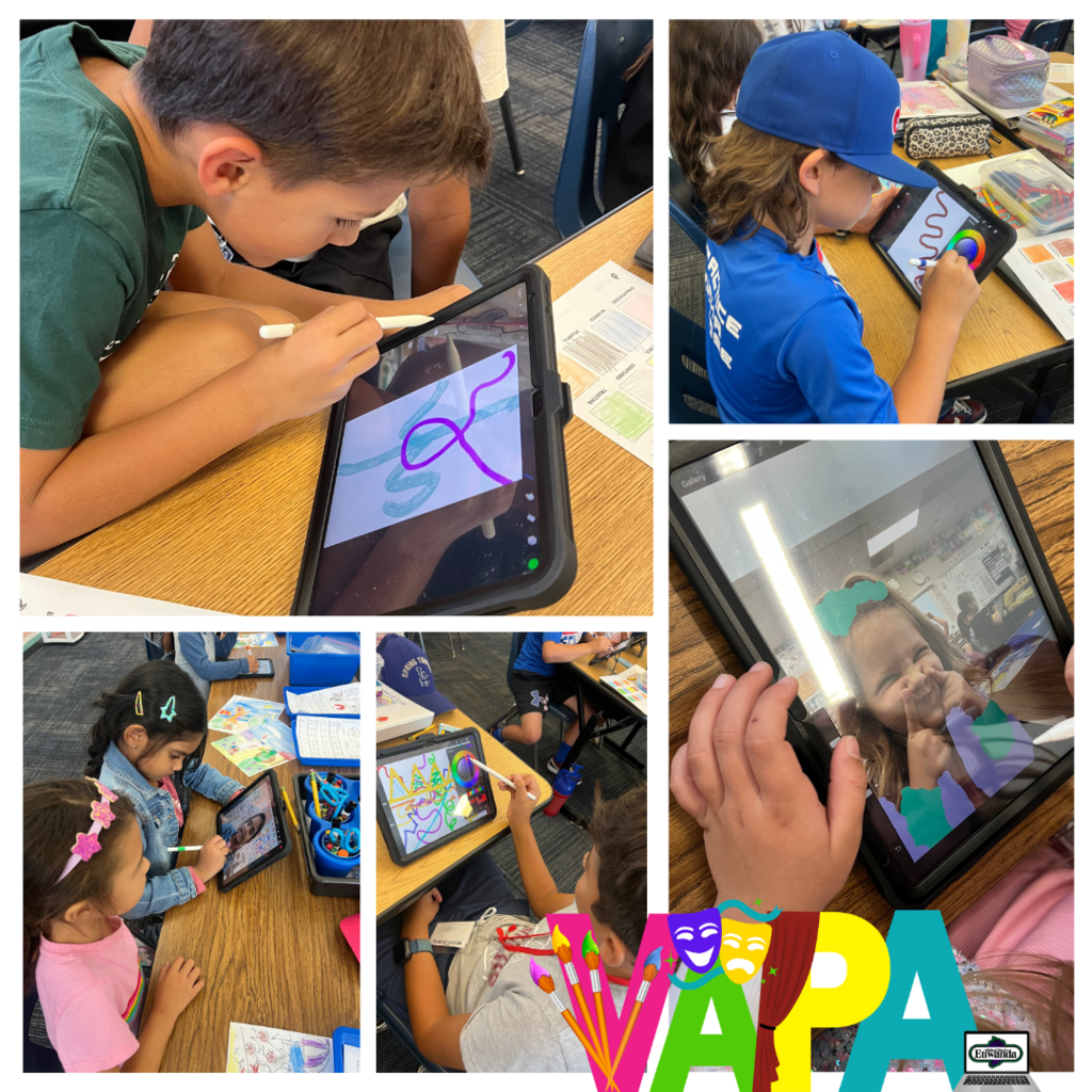 Text: VAPA Images: students painting on ipads