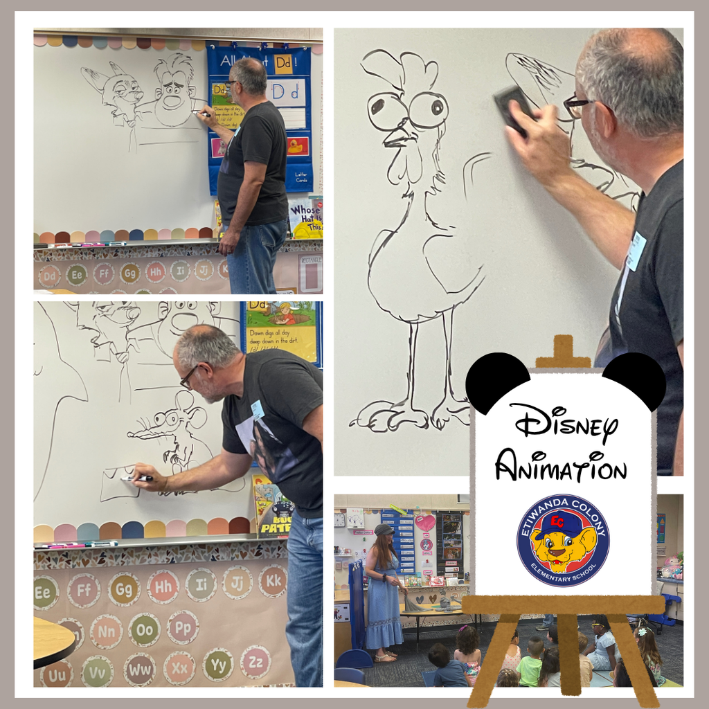 Text: Disney Animation, Colony logo Image: man drawing on a board