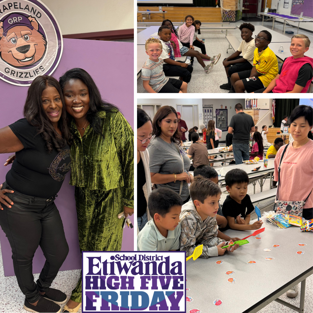 Text: High Five Friday Image: smiling adults and children
