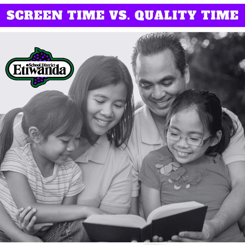 Screen Time vs. Quality Time Image of family reading