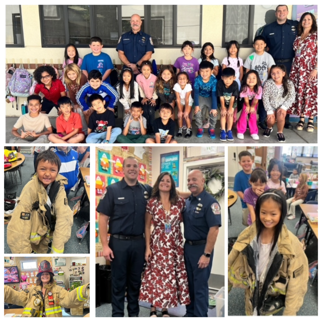 No text Images: Students smiling with firefightes