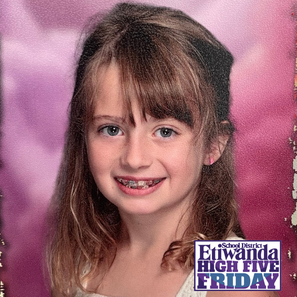 Text: High Five Friday Image: smiling girl with brown hair