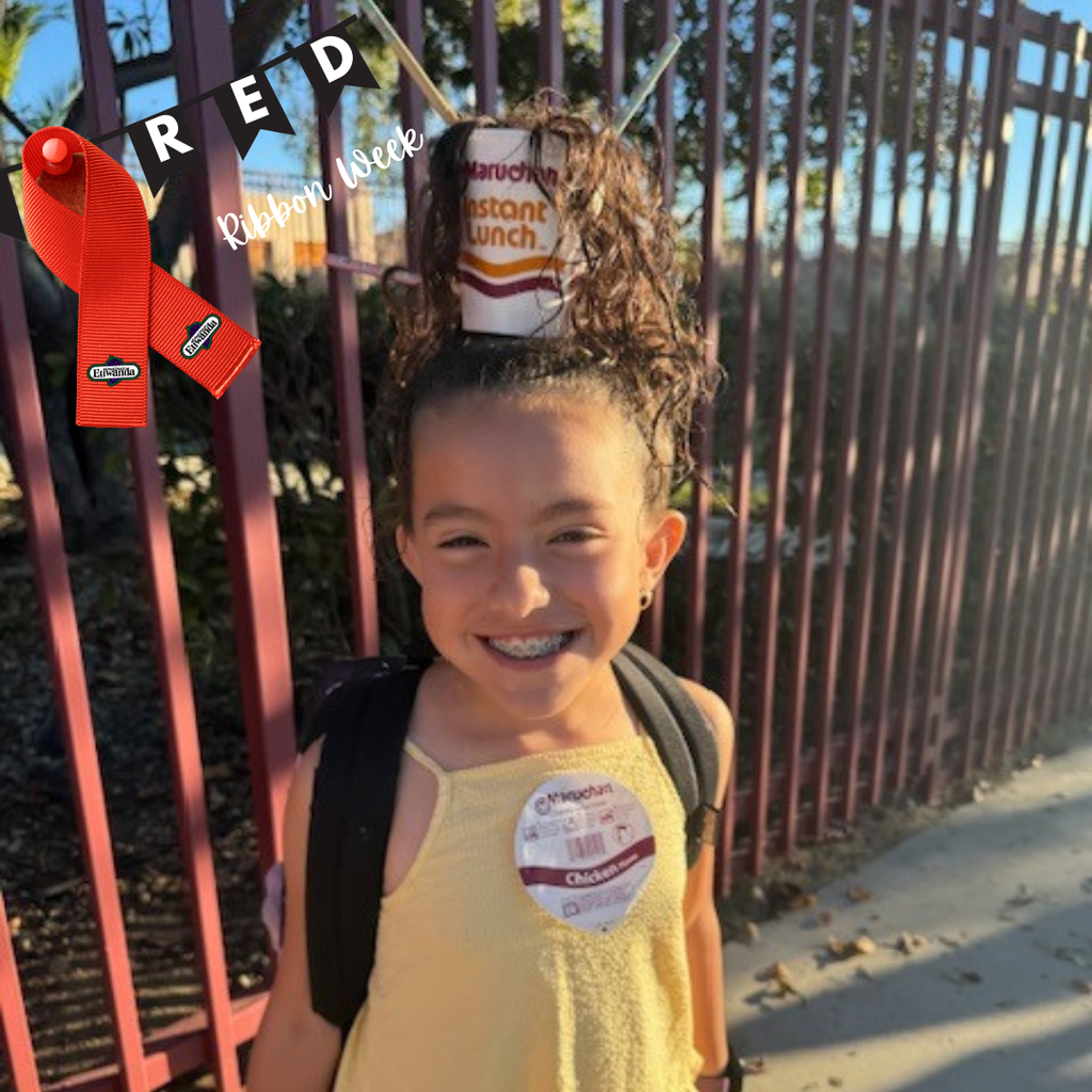 Text: Red Ribbon Week Image: girl with silly hair