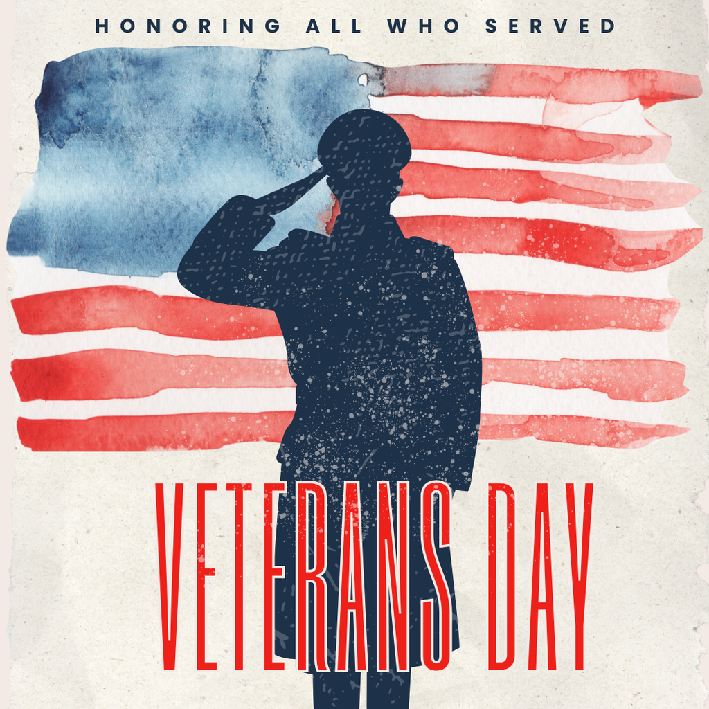Text: Honoring those who served. Veterans Day Image of a soilder.